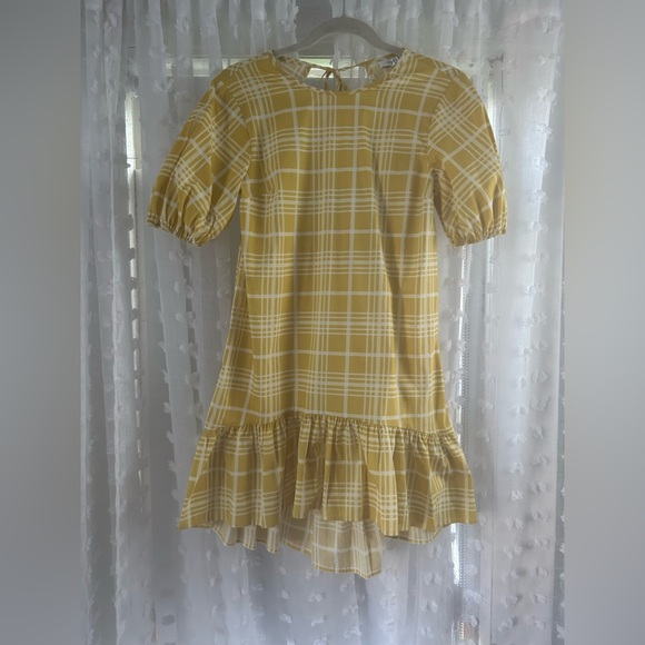 Topshop Yellow Check Mini Poplin Dress Size 4P - Picture 3 of 10